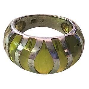 Angelique de Paris 925 Sterling Silver Citrine Yellow Resin Dome Ring Size 9